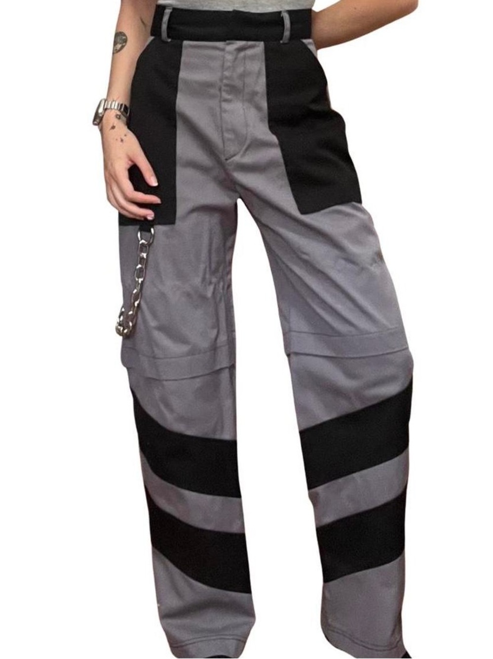 The Ragged Priest Black and Gray Block Cargo Trousers